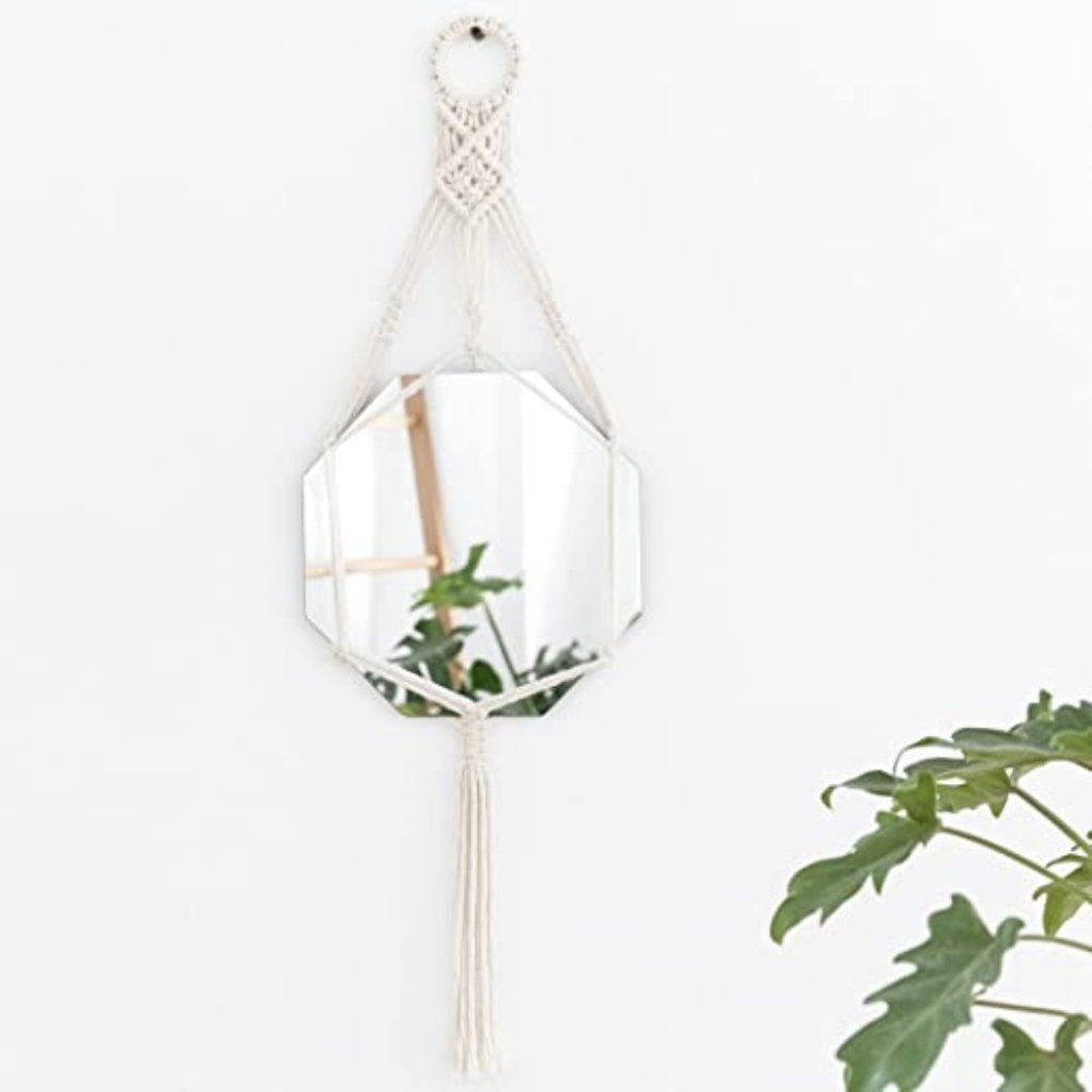 Boho Macrame Wall Hanging Mirror Geometric NWT